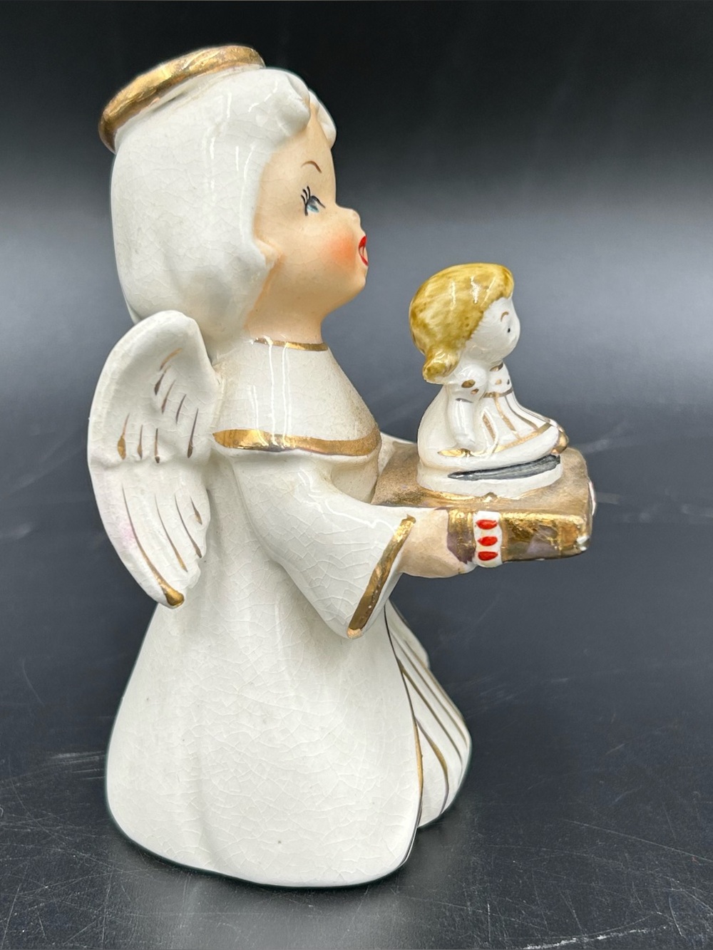 VTG Napco Angel Figurine S572A Holding Girl Doll Cake Christmas 4.5 Inch Ceramic - Picture 2 of 10